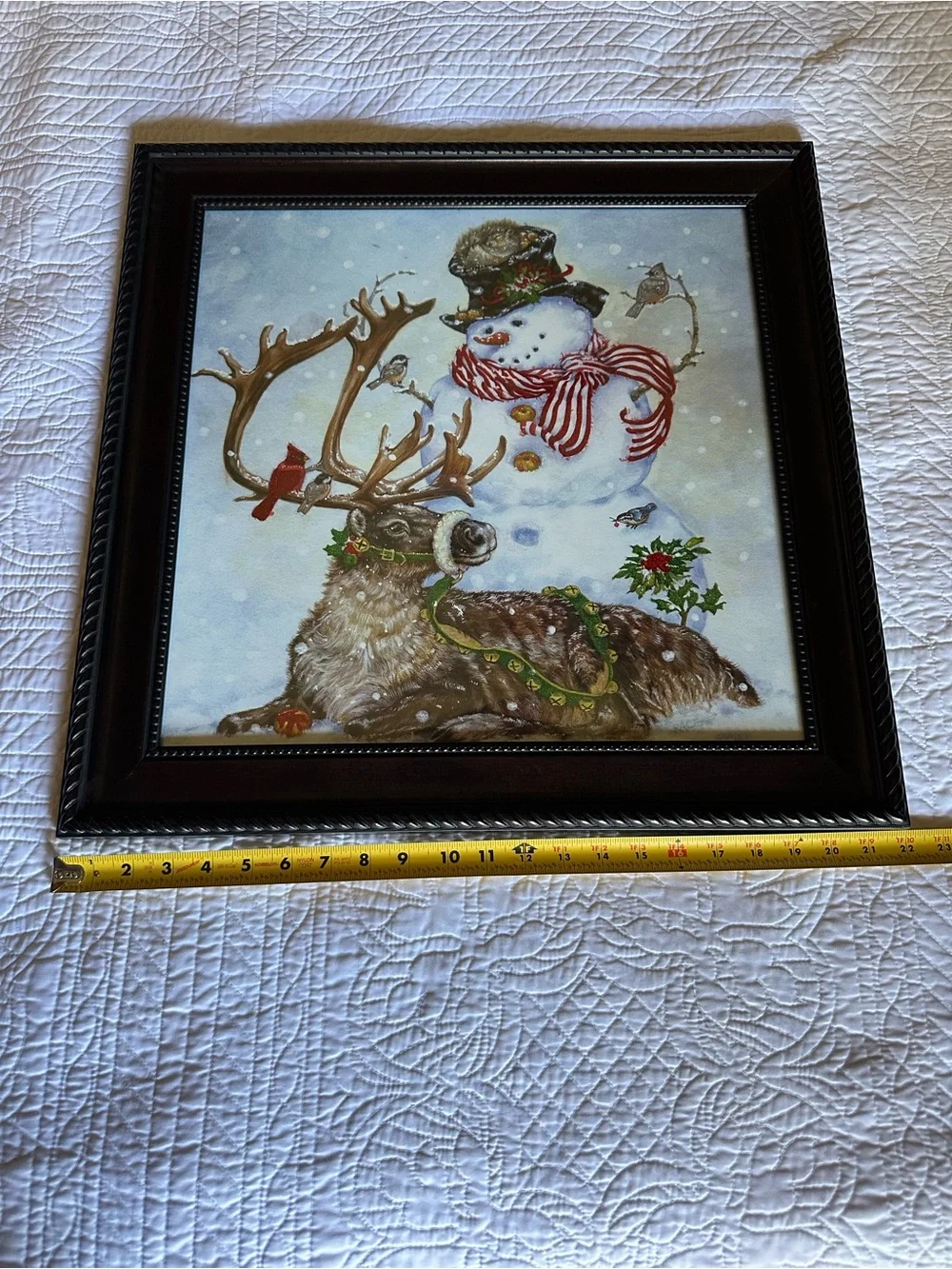 Holiday Snowman & Reindeer Framed Wall Art - Brown Frame